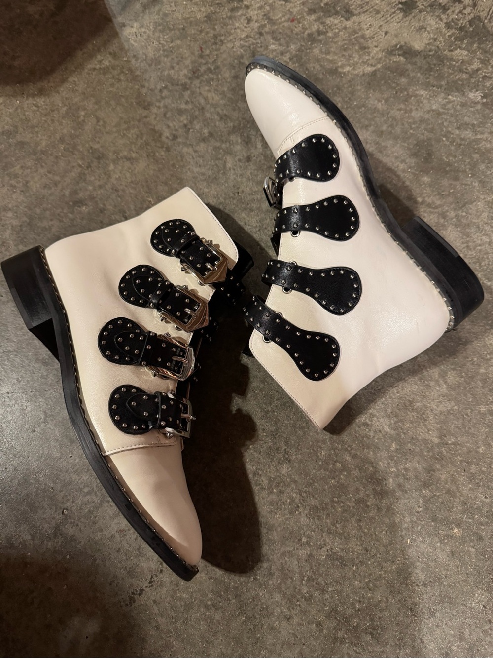 Studded Two-Tone Ankle Boots - White/Black